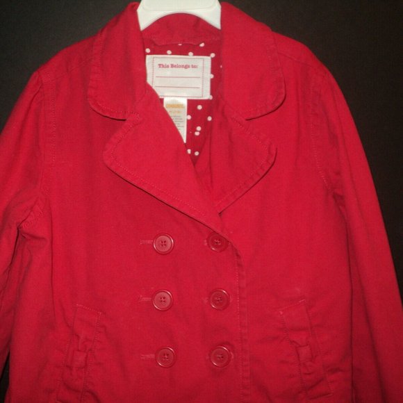 Gymboree Girls Lightweight Coat, Size M, 7-8, Red Double Breasted, Bow Accents - Picture 2 of 6